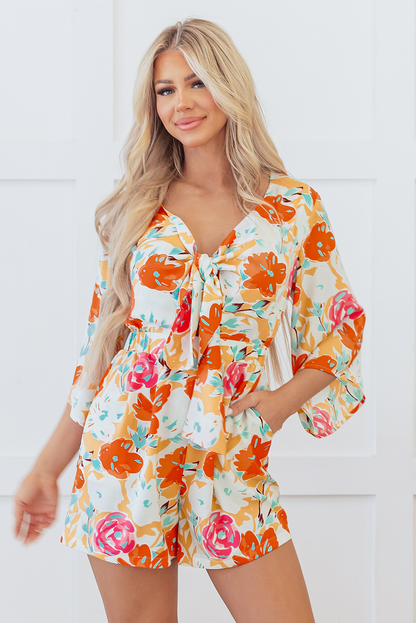 Orange Blooming Floral Romper