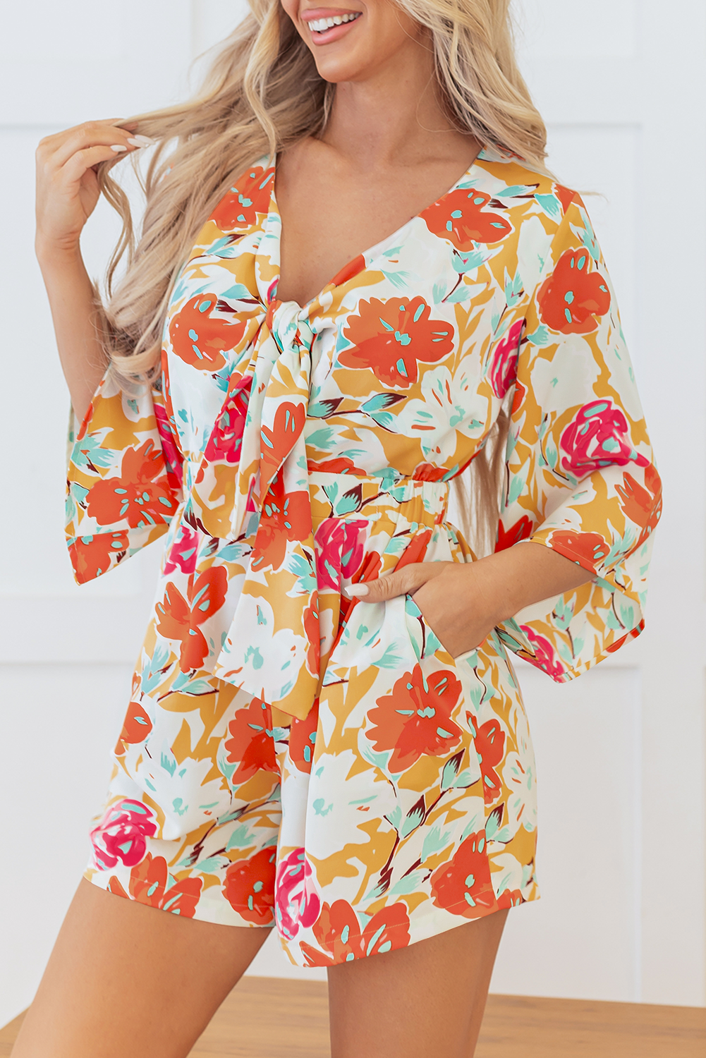 Orange Blooming Floral Romper