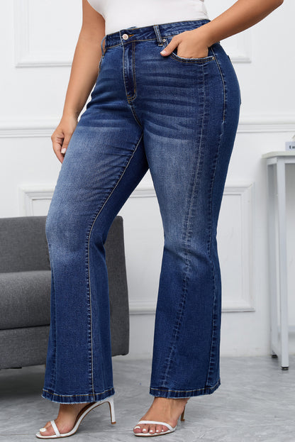 Dark Blue Plus Size Washed Flare Jeans