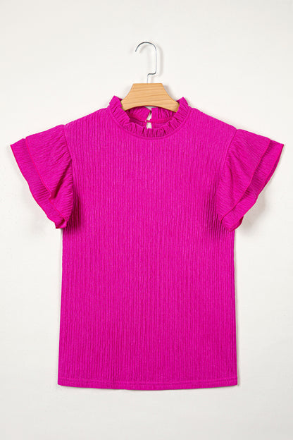 Textured Ruffle Short Sleeve Blouse