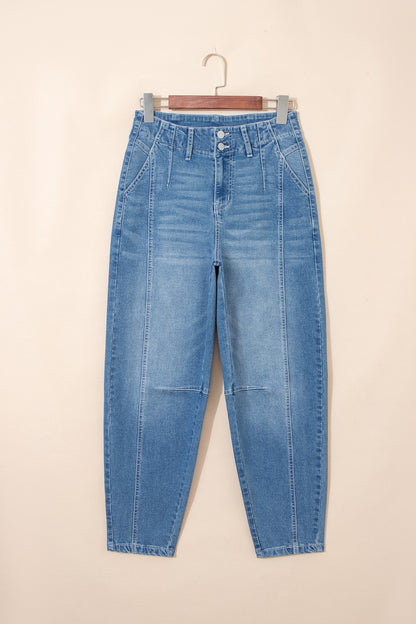 Sky Blue Cuffed Barrel Jeans
