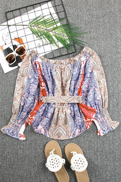 Multicolor Bohemian Off Shoulder Blouse