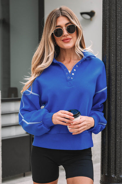 Blue Button up Collar Sweatshirt