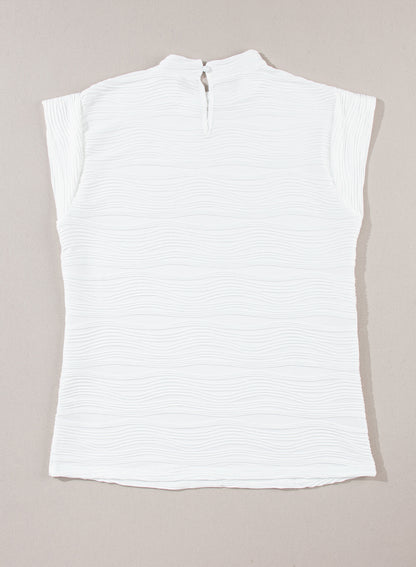 White Wavy Textured Cap Sleeve Top