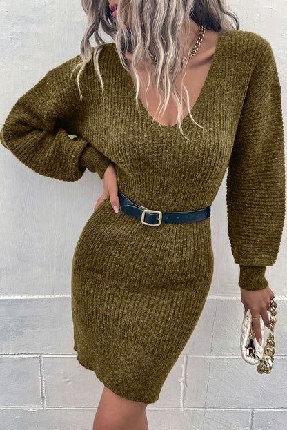 V Neck Bodycon Sweater Dress