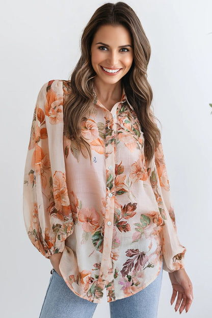 Floral Puff Sleeve Lightweight Shirt