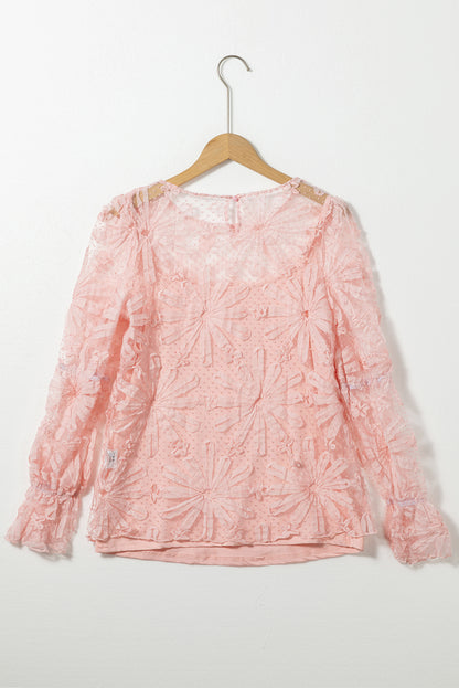 Pink Flower Mesh Blouse