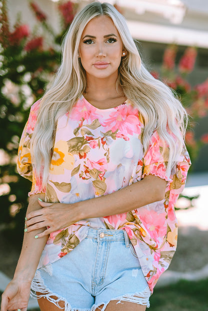 Pink Loose Fit Floral Blouse