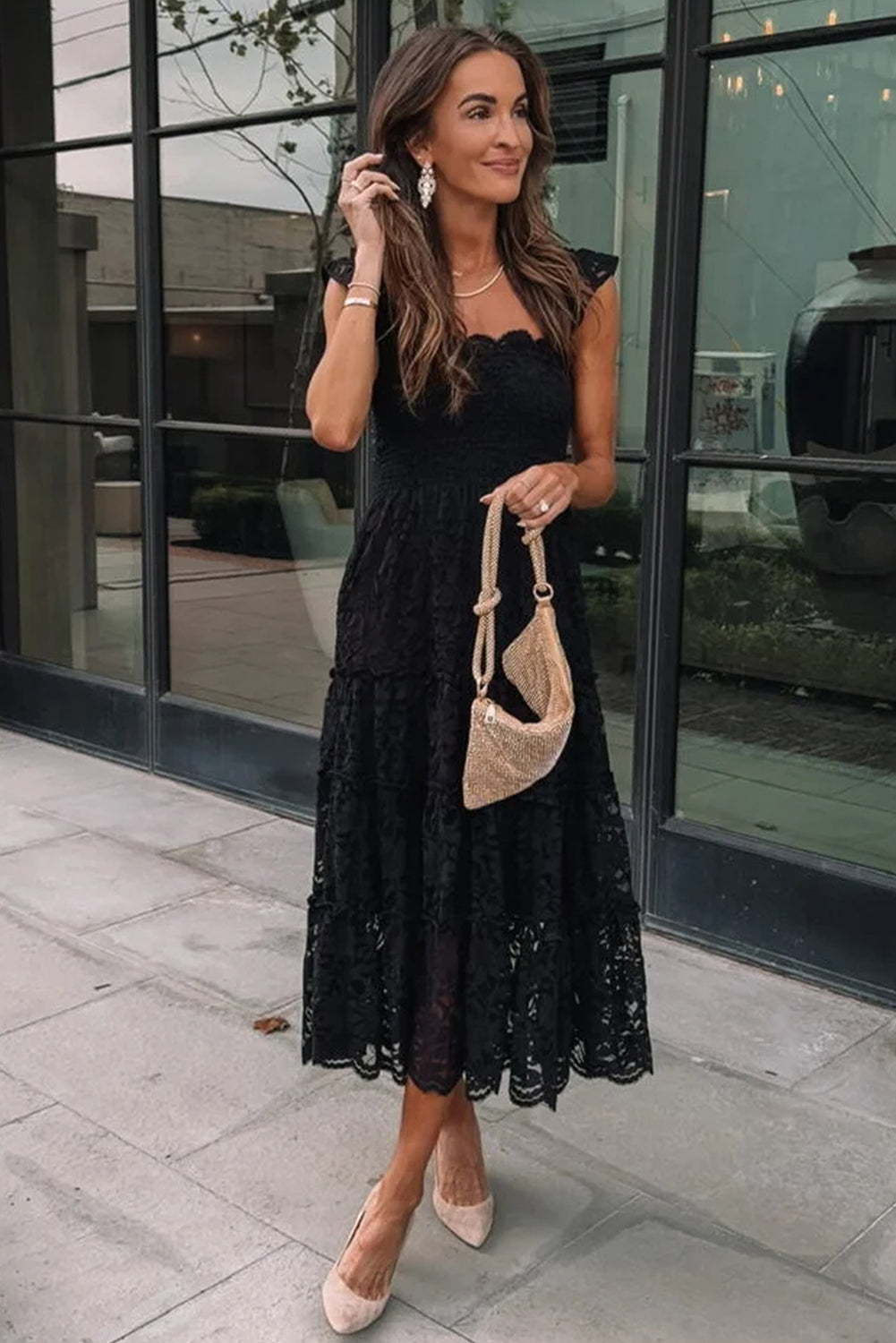 Black Lace Midi Dress