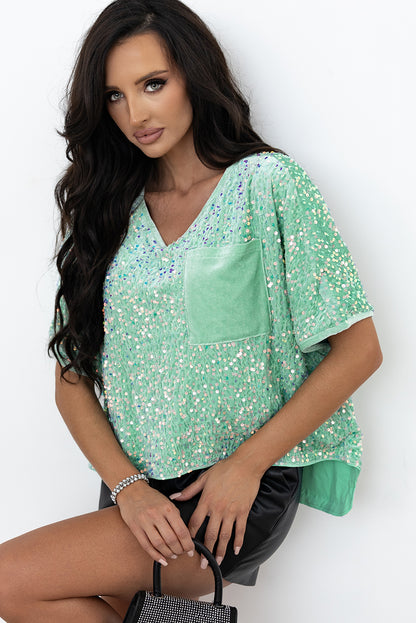 Jade Sequin Velvet Blouse