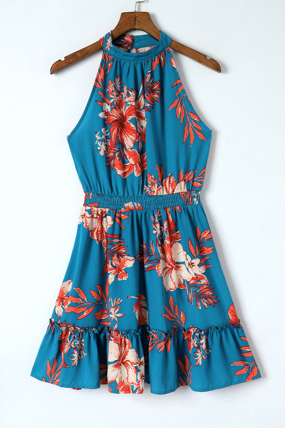 Blue Floral Ruffled Mini Dress