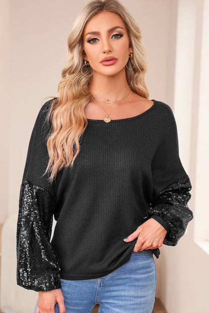 Sequin Open Back Knit Top