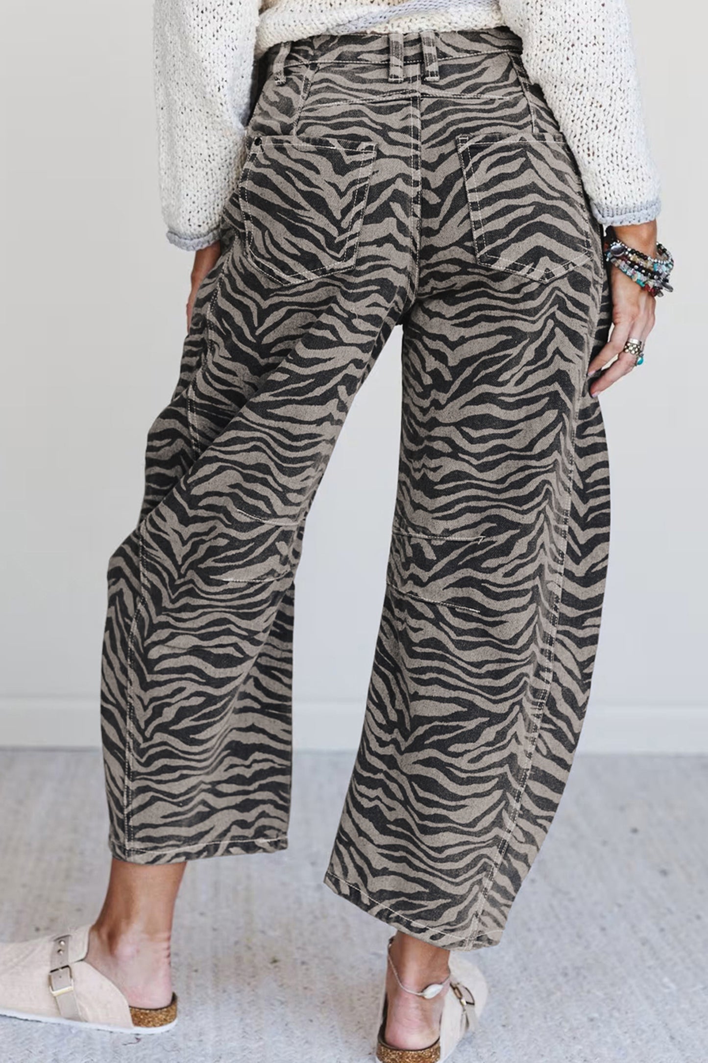 Grey Zebra Barrel Jeans