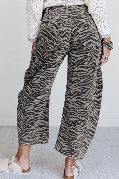 Grey Zebra Barrel Jeans