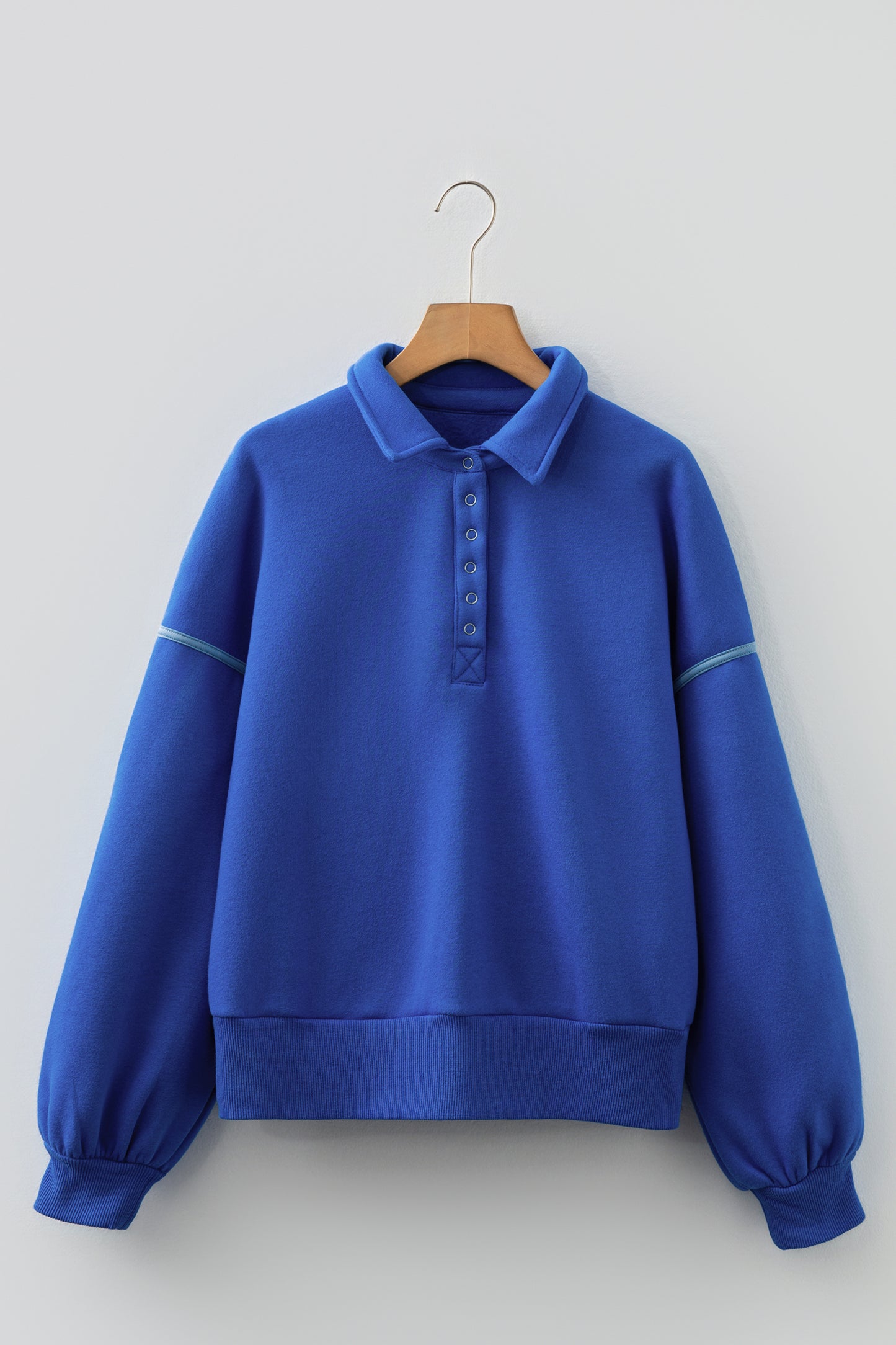 Blue Button up Collar Sweatshirt
