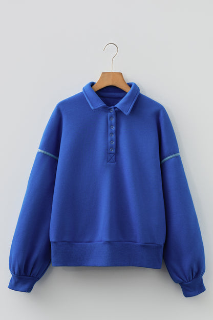 Blue Button up Collar Sweatshirt
