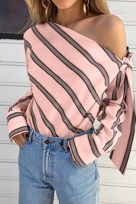 Pink Striped Asymmetric Blouse