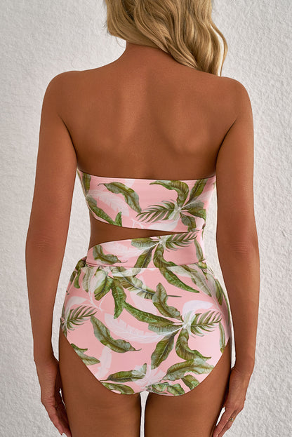 Pink Tropical Asymmetric One Piece Swimwear