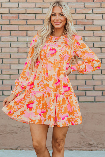 Orange Abstract Ruffle Mini Dress