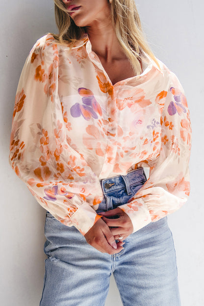 White Floral Print Loose Blouse