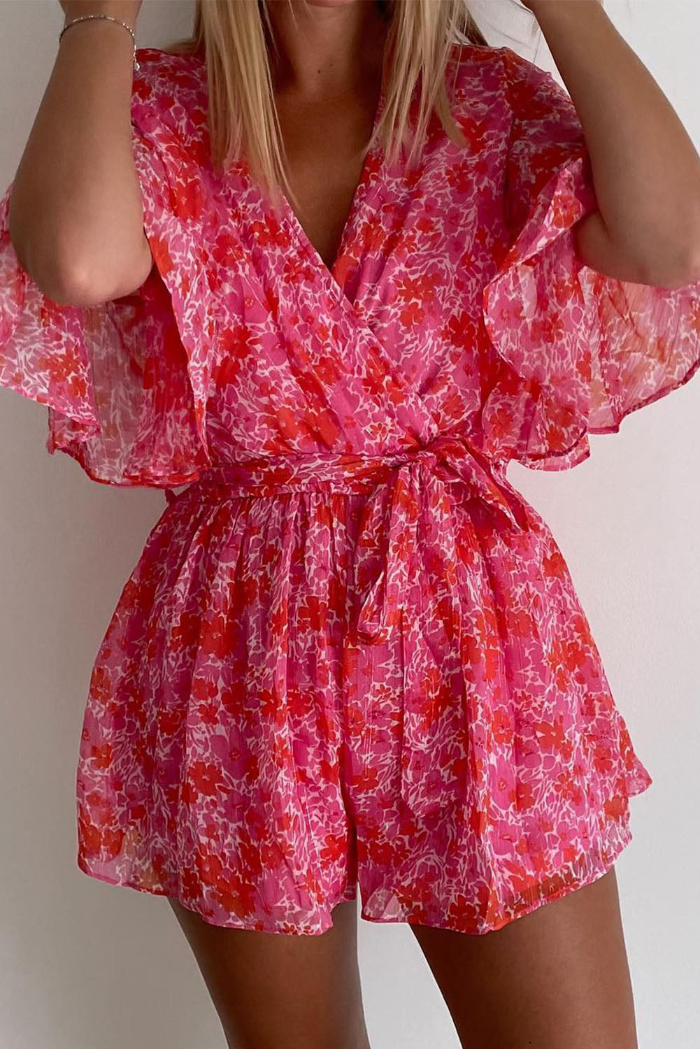 Pink Ruffled Floral Romper