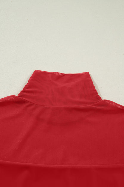 Red Sheer Mesh Long Sleeve Top