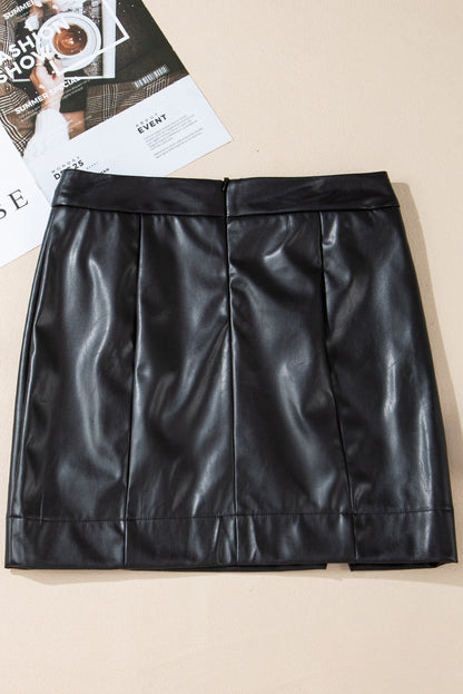 Black PU Leather High Waist Mini Skirt