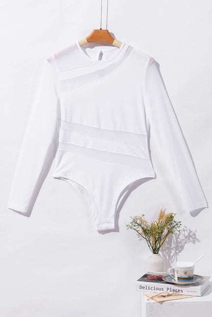 White Mesh Cutout Bodysuit