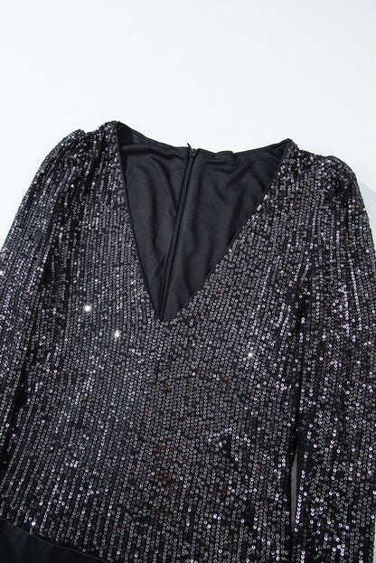 Black Sequin Long Sleeve Bodysuit