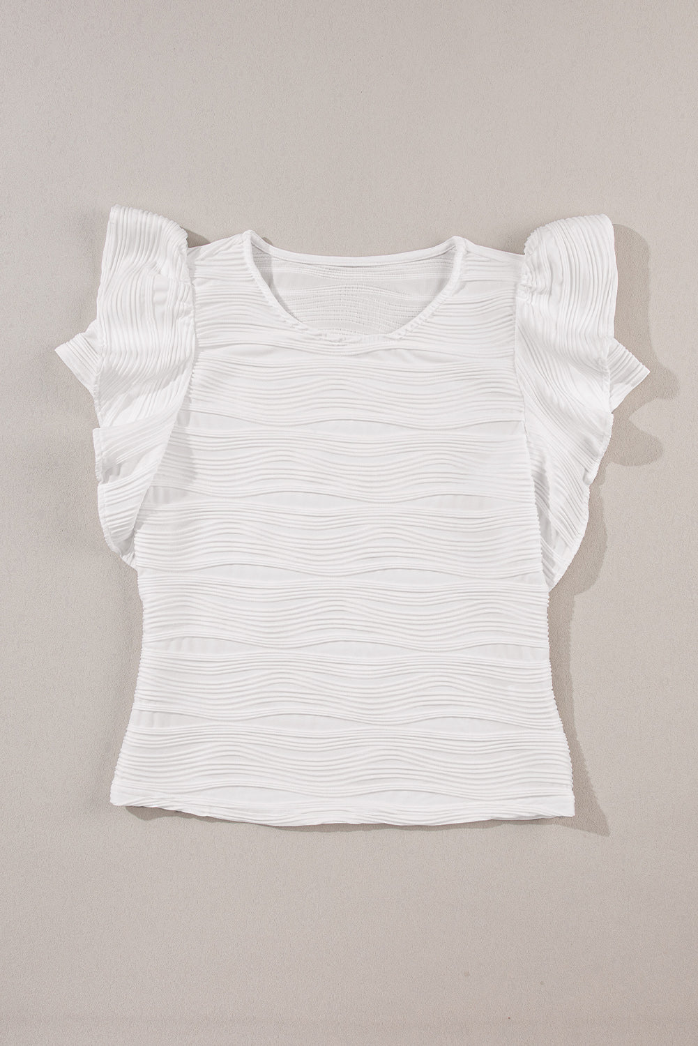 White Wavy Textured Ruffle Top