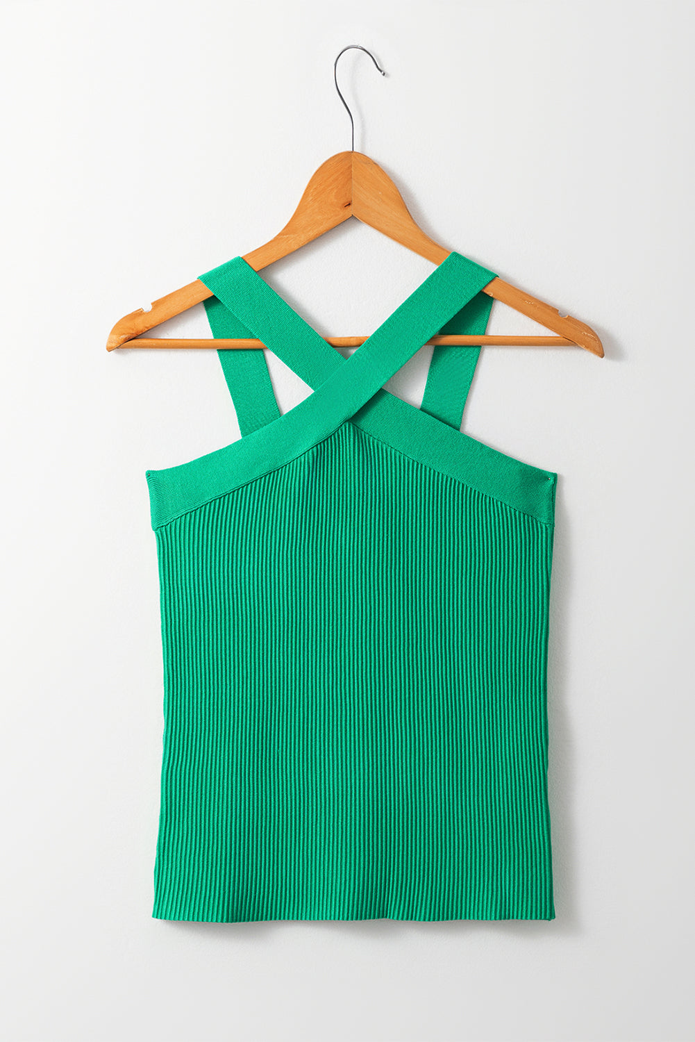 Green Ribbed Criss Cross Tank Top