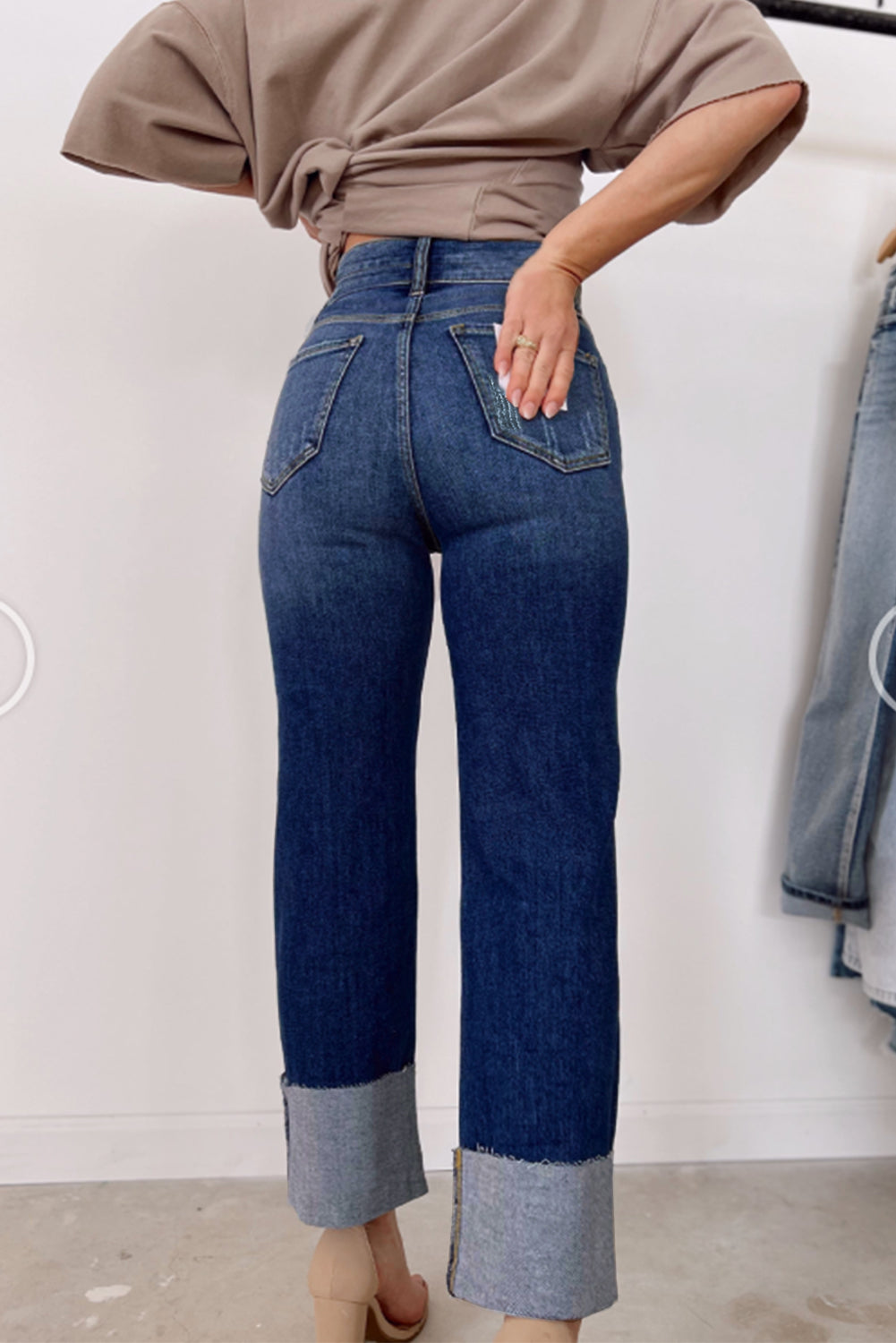 Blue High Waist Straight Leg Jeans