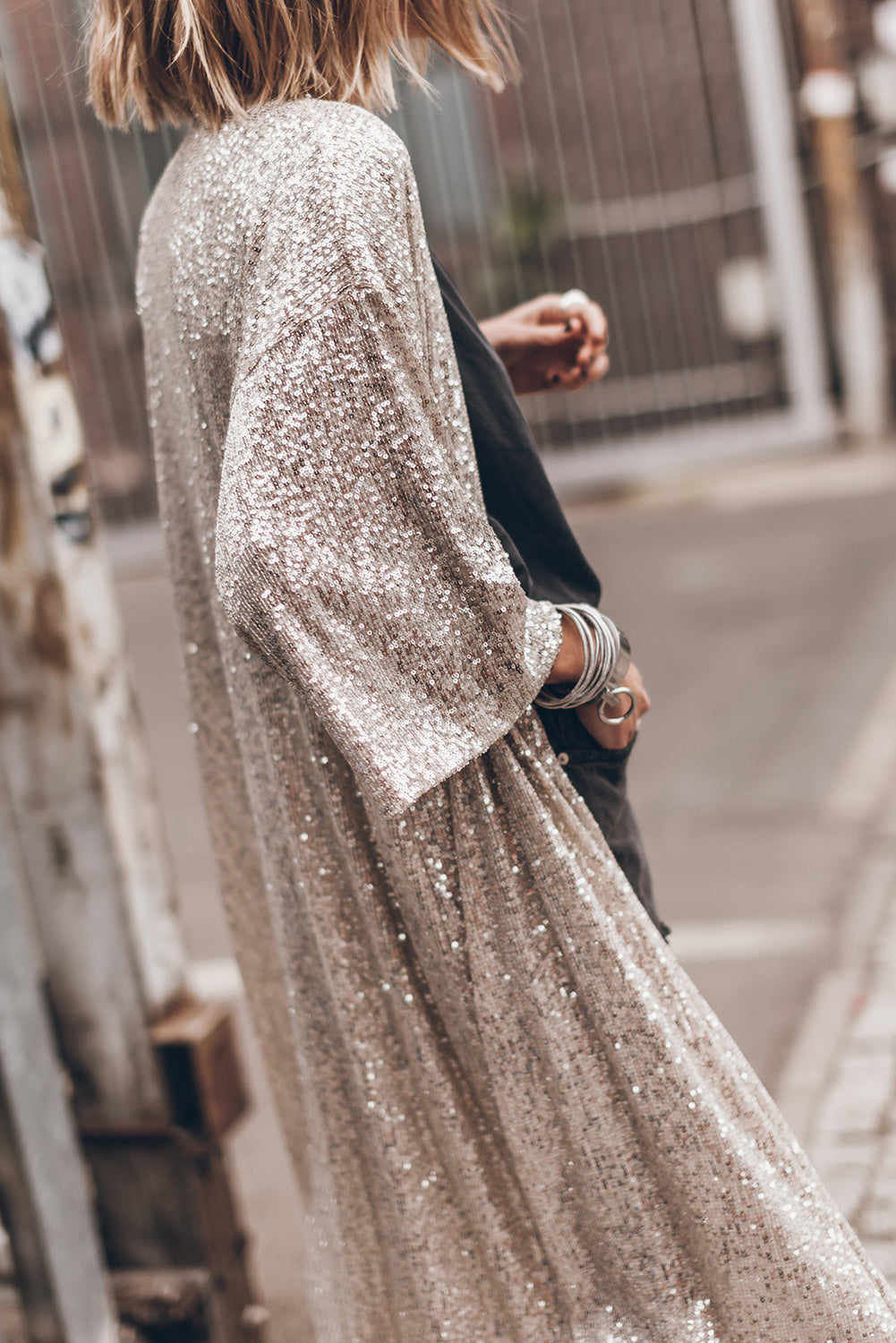 Apricot Sequin 3/4 Kimono
