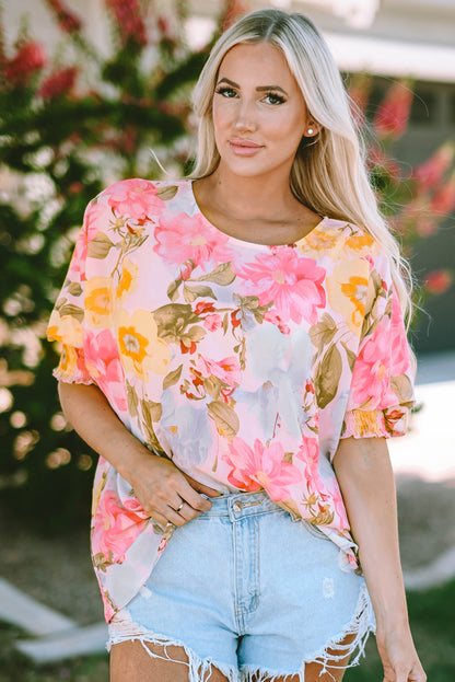 Pink Loose Fit Floral Blouse