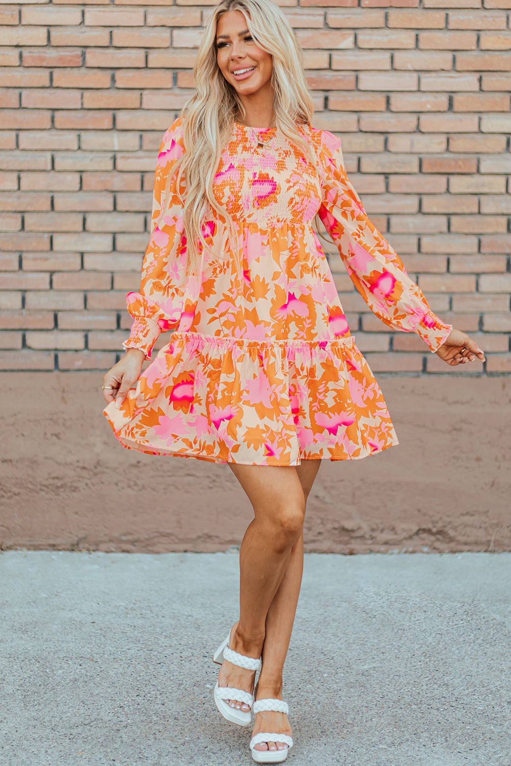 Orange Abstract Ruffle Mini Dress