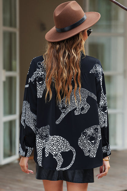 Black Print Satin Shirt