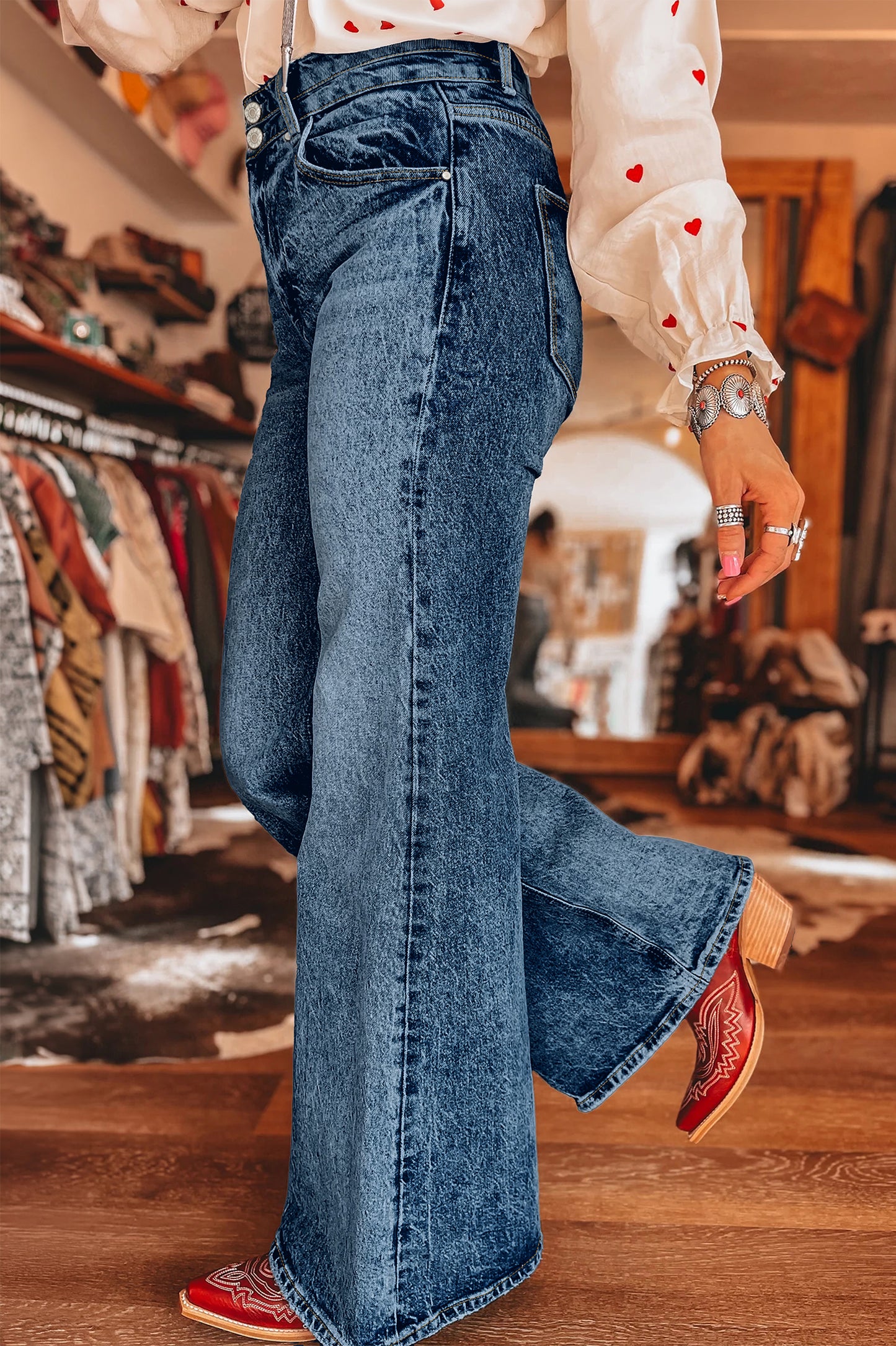 Blue Acid Wash Flare Jeans