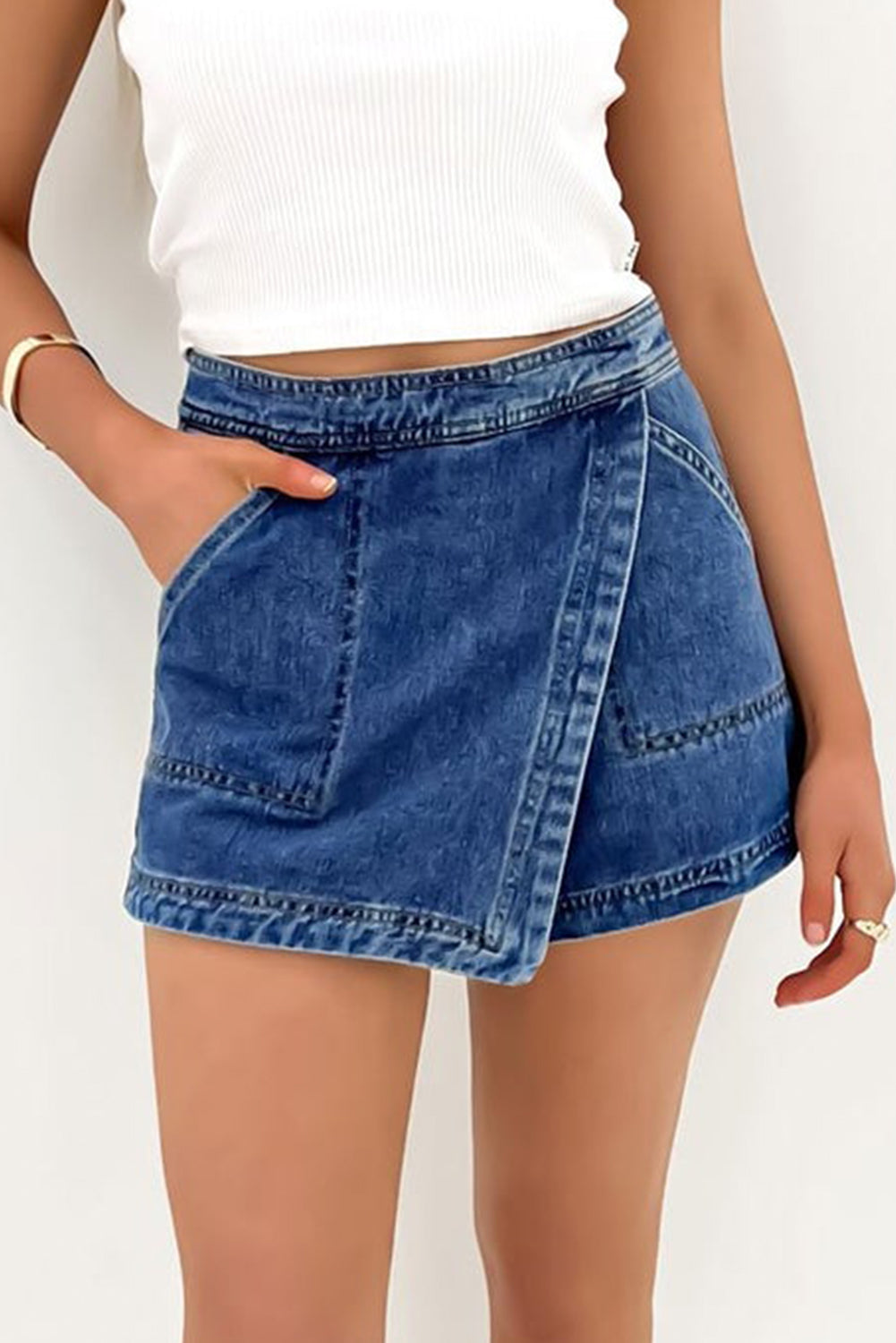 Ashleigh Blue Faux Wrap Mini Denim Skort