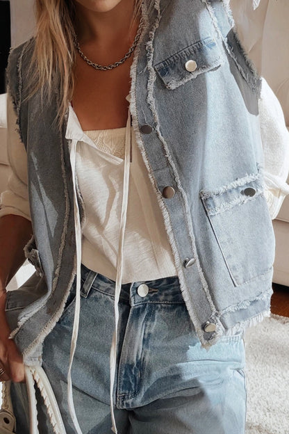 Beau Blue Frayed Denim Vest