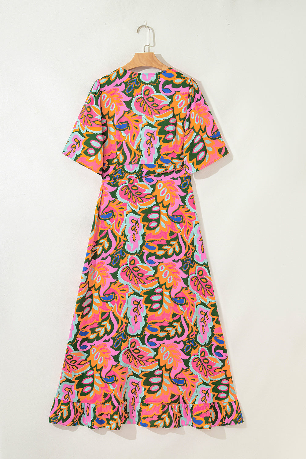 Rose Summer Print Ruffled Asymmetric Maxi Dress