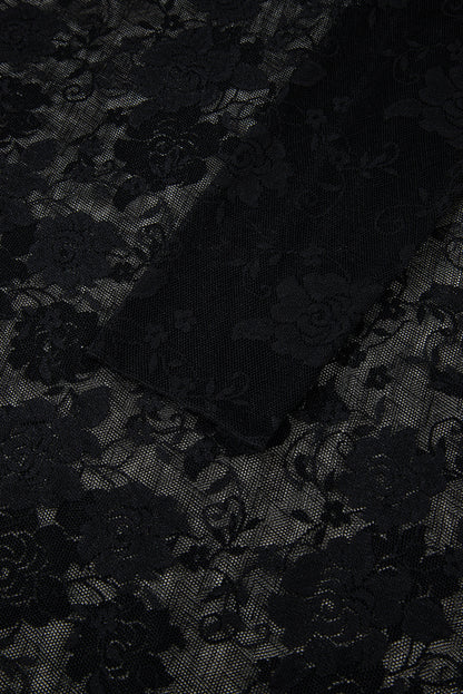 Black Sheer Floral Lace Long Sleeve Top