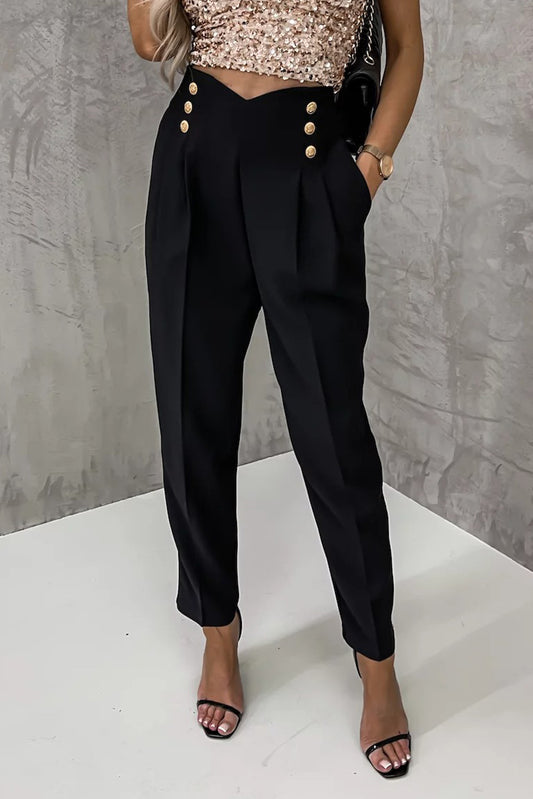 Black Double Breasted Pleated Trouser
