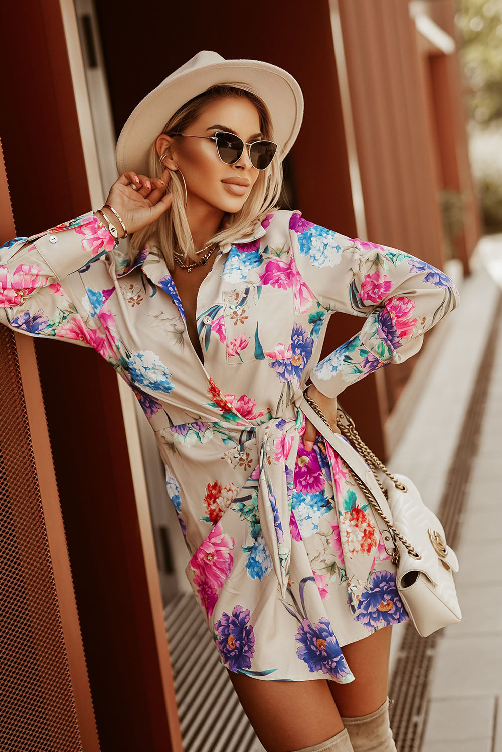 Multicolor Floral Mini Shirt Dress