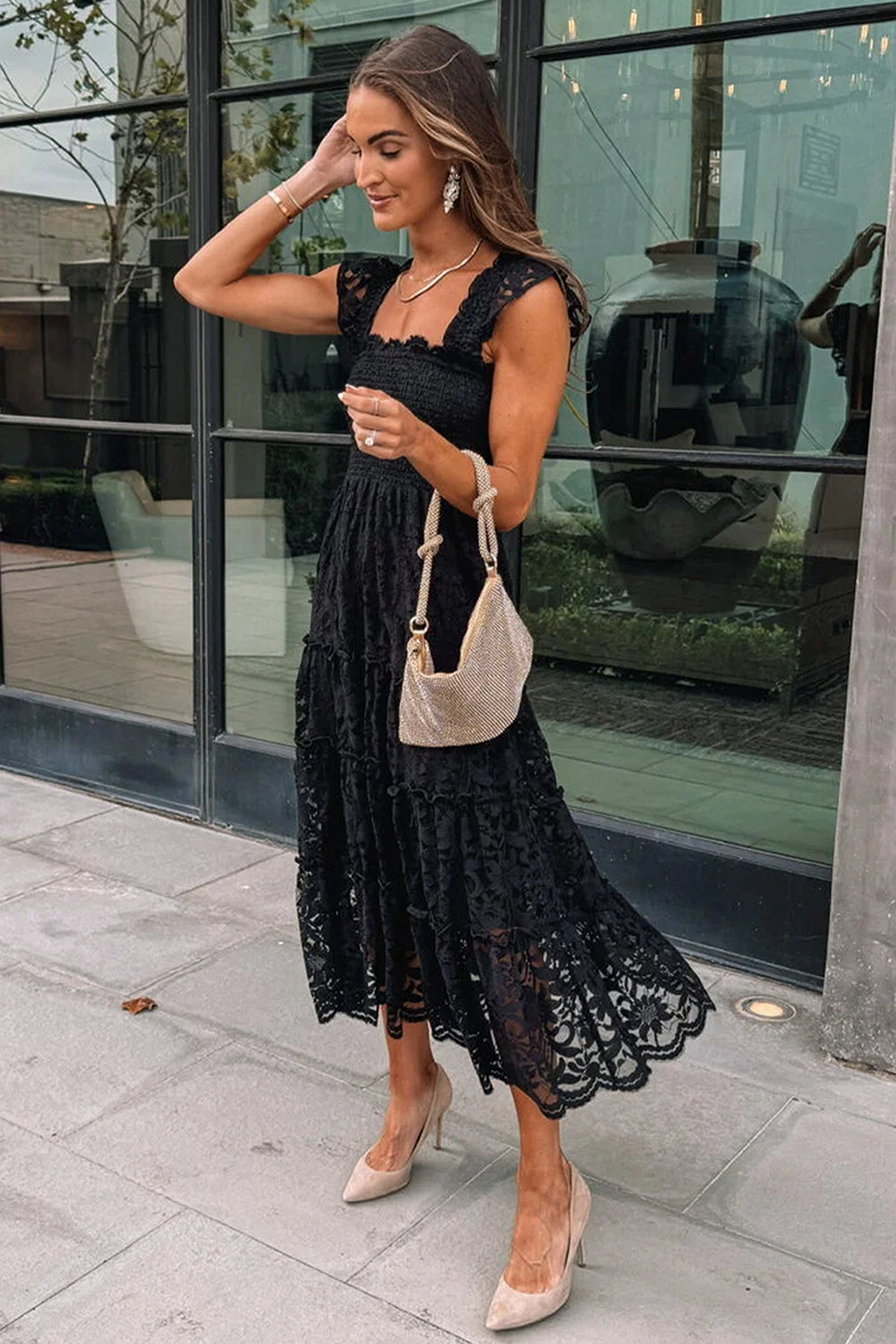 Black Lace Midi Dress