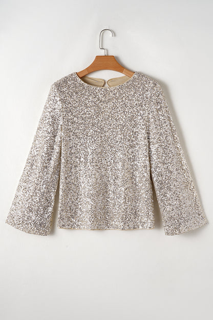 Silver Sequin Cutout Back Blouse