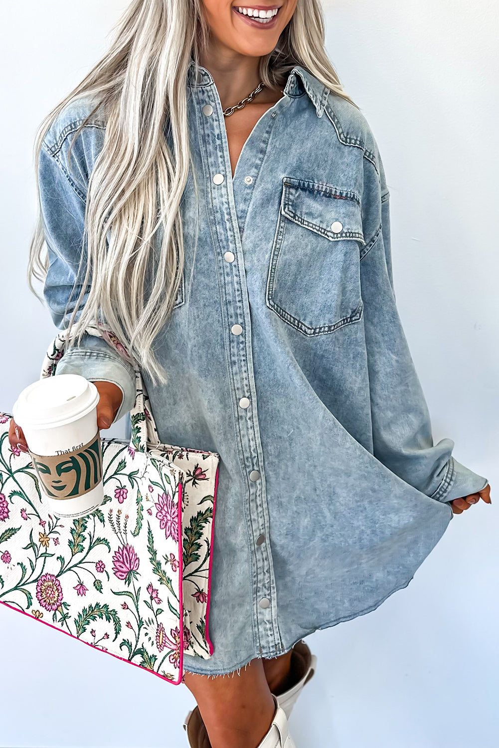 Beau Blue Denim Loose Shirt Dress