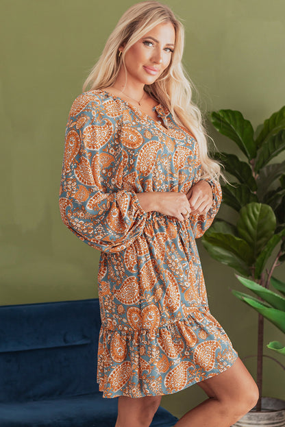 Orange Paisley Drawstring Mini Dress