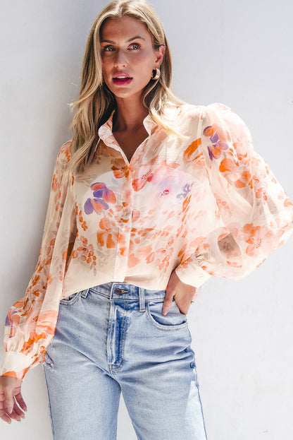 White Floral Print Loose Blouse