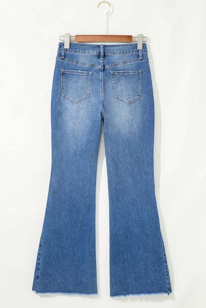 Blue Cut Out Flare Jeans