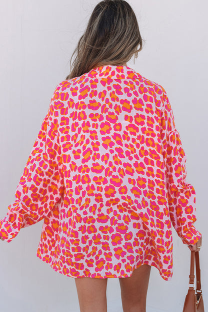 Rose Leopard Button Up Loose Shirt
